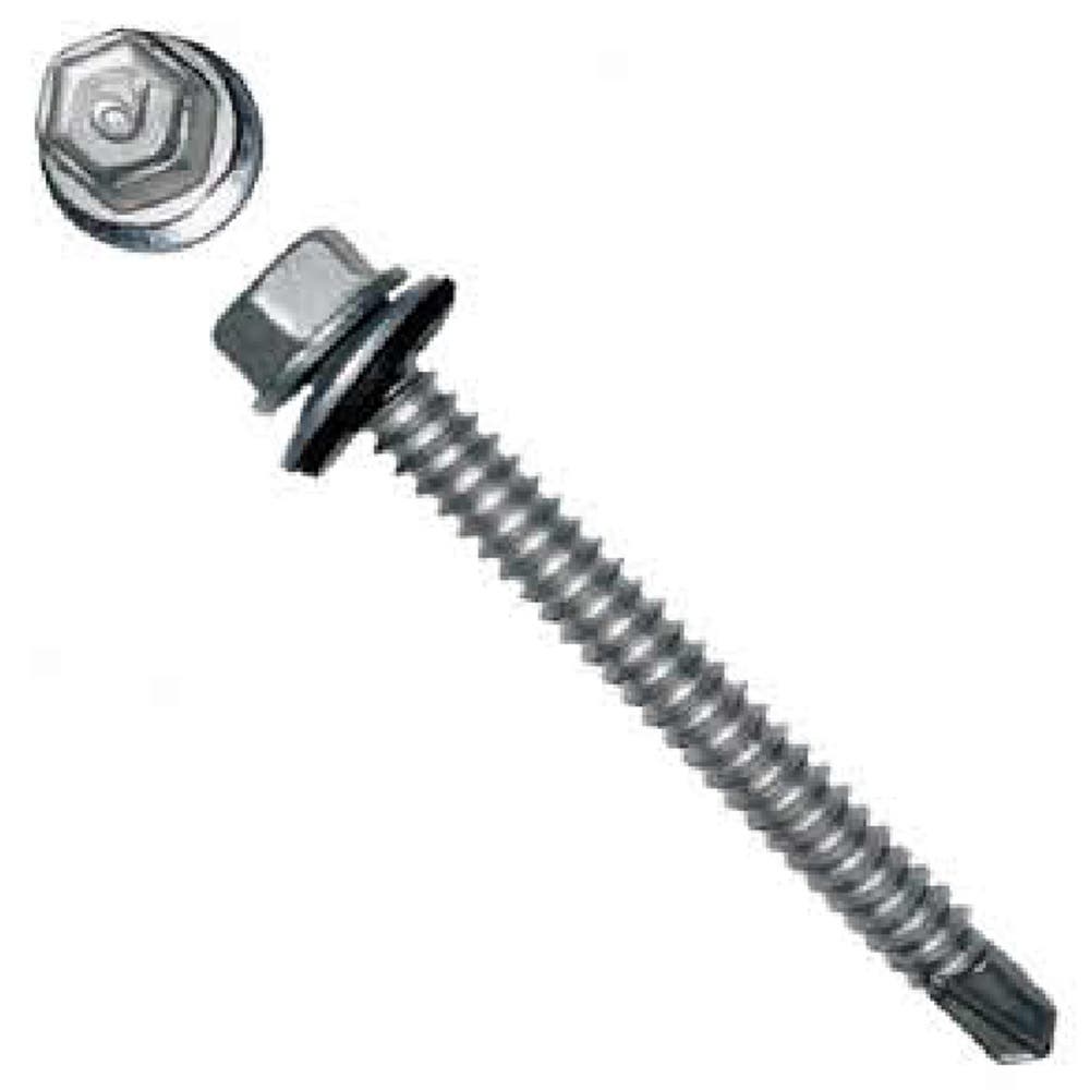 #12-14 x 3/4" Self-Drilling Screws with Galvanized Bonded Washers, Hex Washer Head, #3 Point, TanCor Corrosion Resistant Coating - Made in the USA (Melted & Poured)