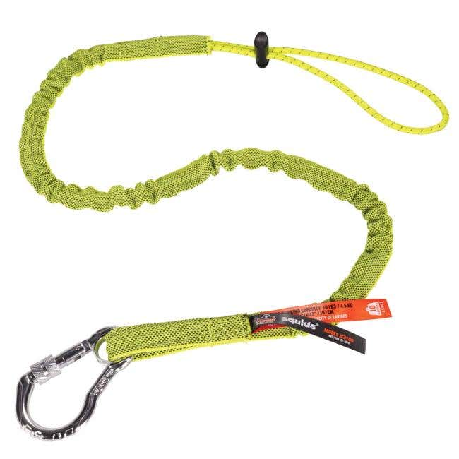 Ergodyne Squids 35" - 42" Tool Lanyard, Single Aluminum Carabiner and Adjustable Barrel Lock Ends, Lime, Max Working Capacity - 10 lbs.