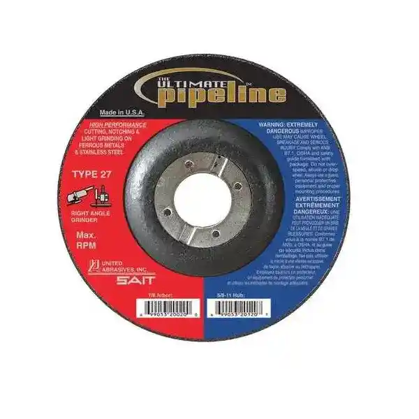 7" x 1/8" x 5/8"-11 The Ultimate Pipeline™ Specialty Pipeline Cutting & Grinding Wheels with Super-Lock™ Hub, Type 27, 8,500 Max RPM, United Abrasives 20135