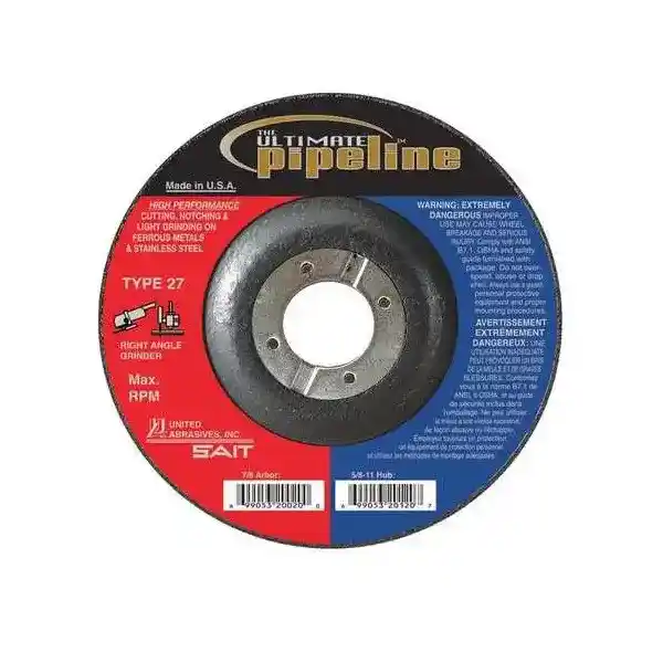 9" x 1/8" x 5/8"-11 The Ultimate Pipeline™ Specialty Pipeline Cutting & Grinding Wheels with Super-Lock™ Hub, Type 27, 6,600 Max RPM, United Abrasives 20140