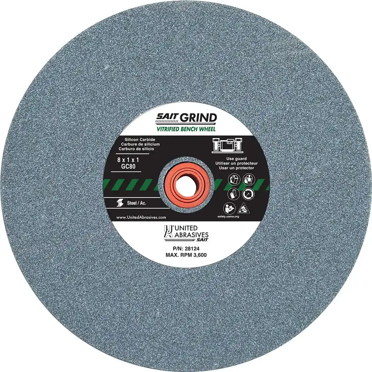 12" x 2" x 1-1/2" Grade GC80 - Green Silicon Carbide, Bench Wheel, 2,069 Max RPM, United Abrasives 28161