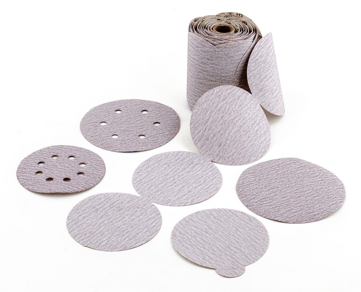 6" 6A Stearated Paper Discs with 6 Vacuum Holes, 180 Grit, Hook & Loop, Aluminum Oxide Grain, United Abrasives 36434