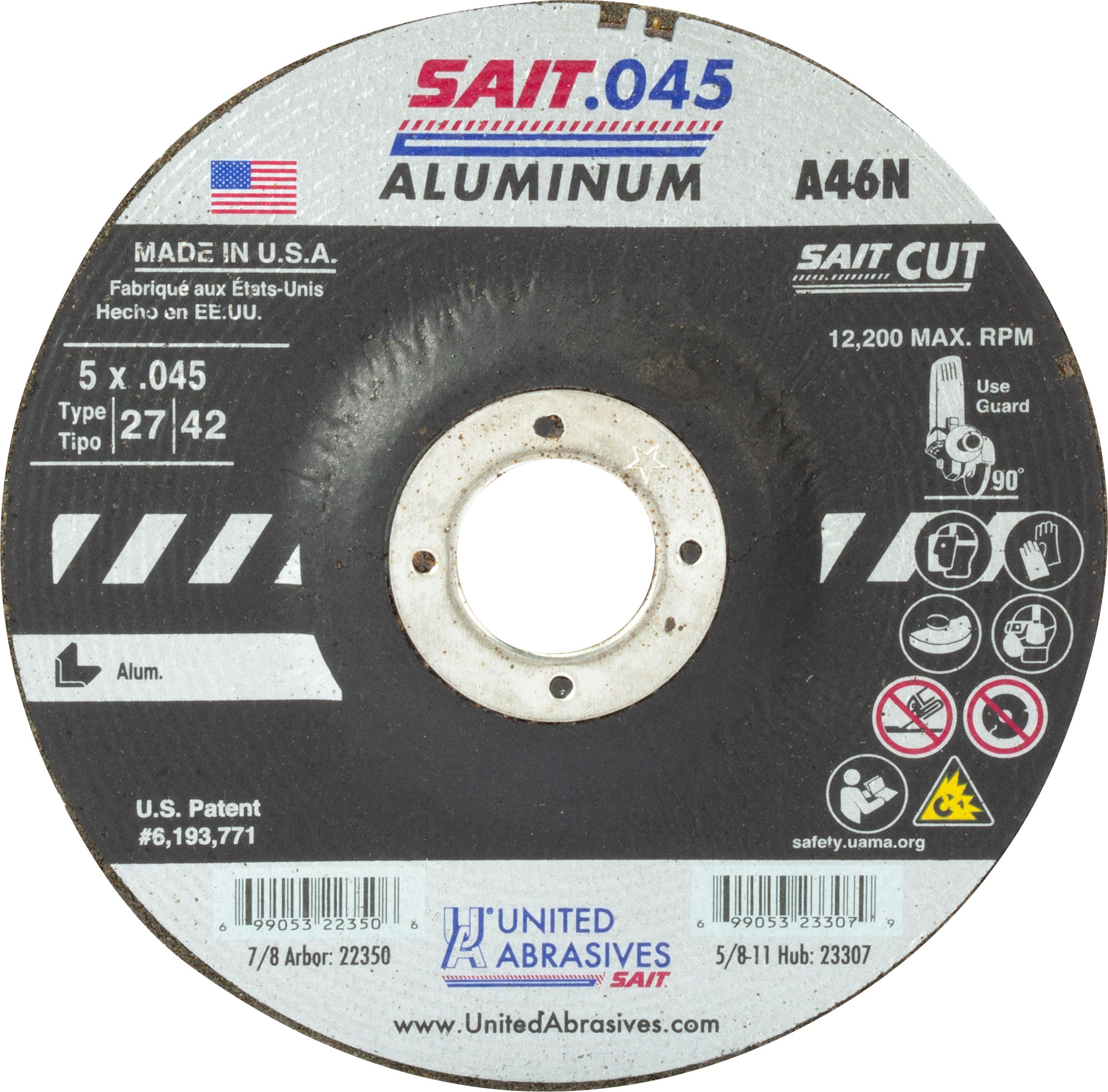 5" x .045" x 7/8" A46N Aluminum Depressed Center Cutting Wheels, Type 27, United Abrasives 22350