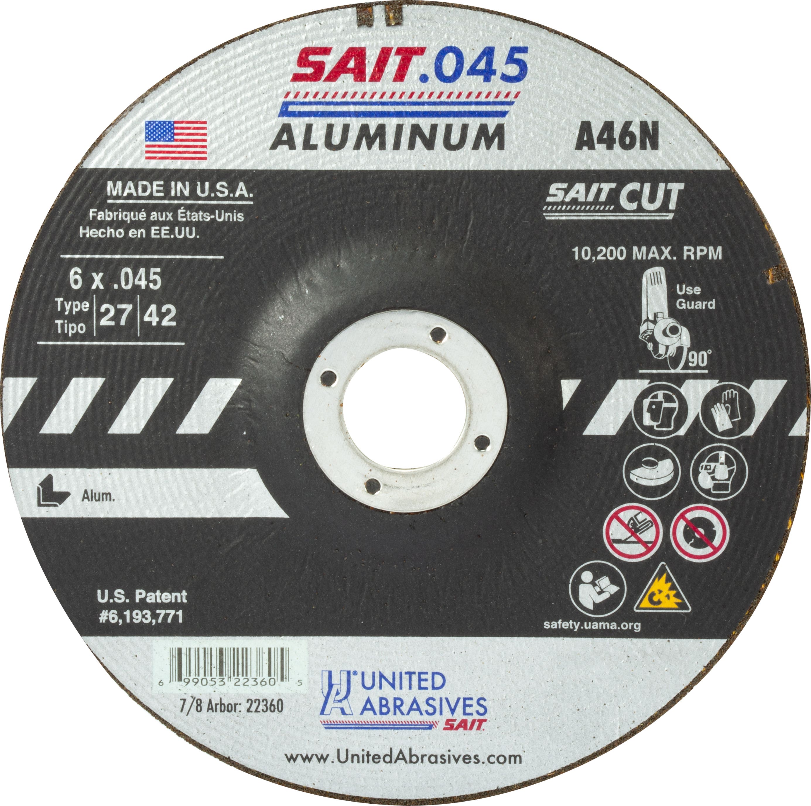 6" x .045" x 7/8" A46N Aluminum Depressed Center Cutting Wheels, Type 27, United Abrasives 22360