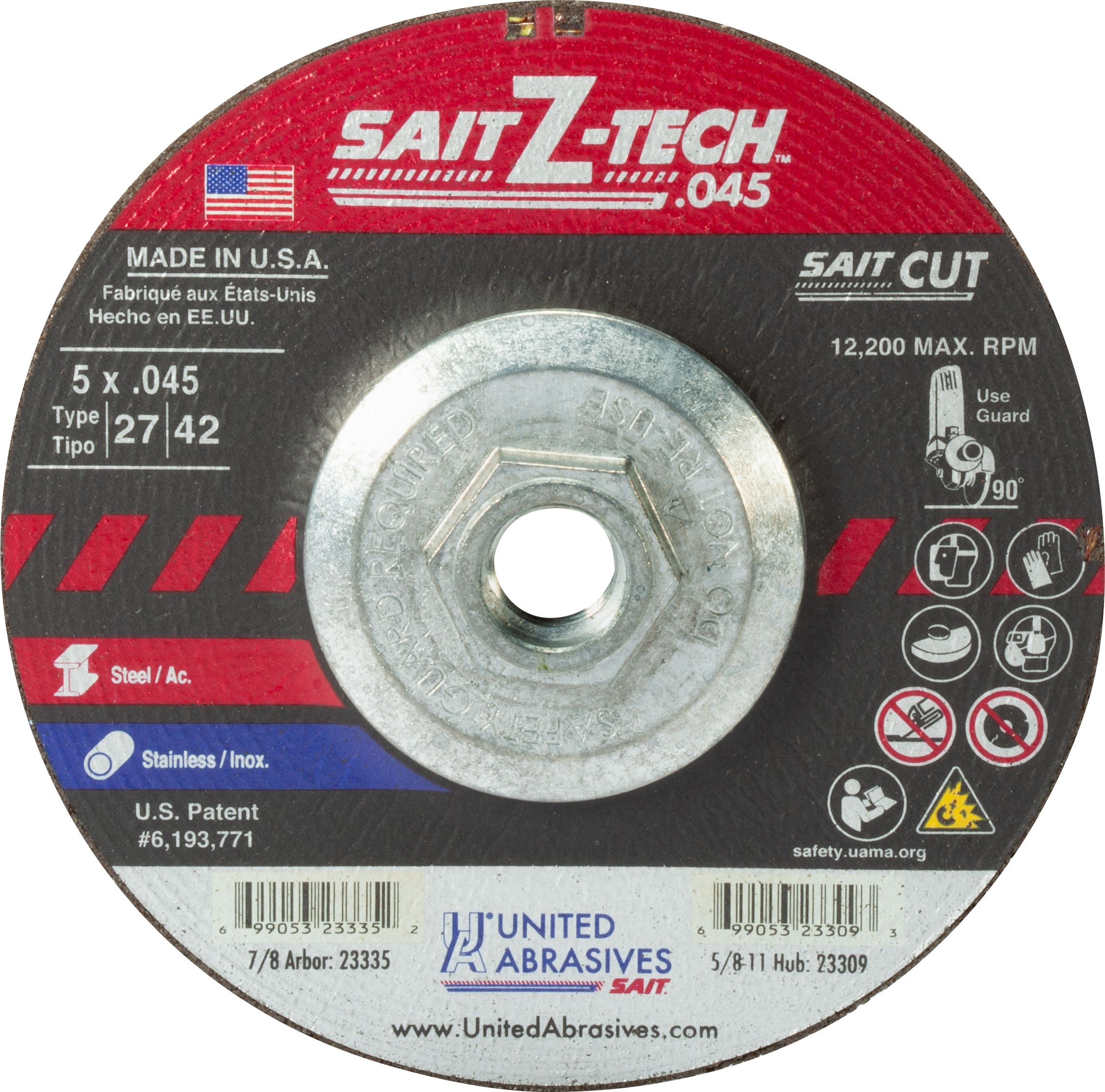 5 x .045" x 5/8"-11 Z-Tech High Performance High Performance Cutting Wheels, Type 27, United Abrasives 23309
