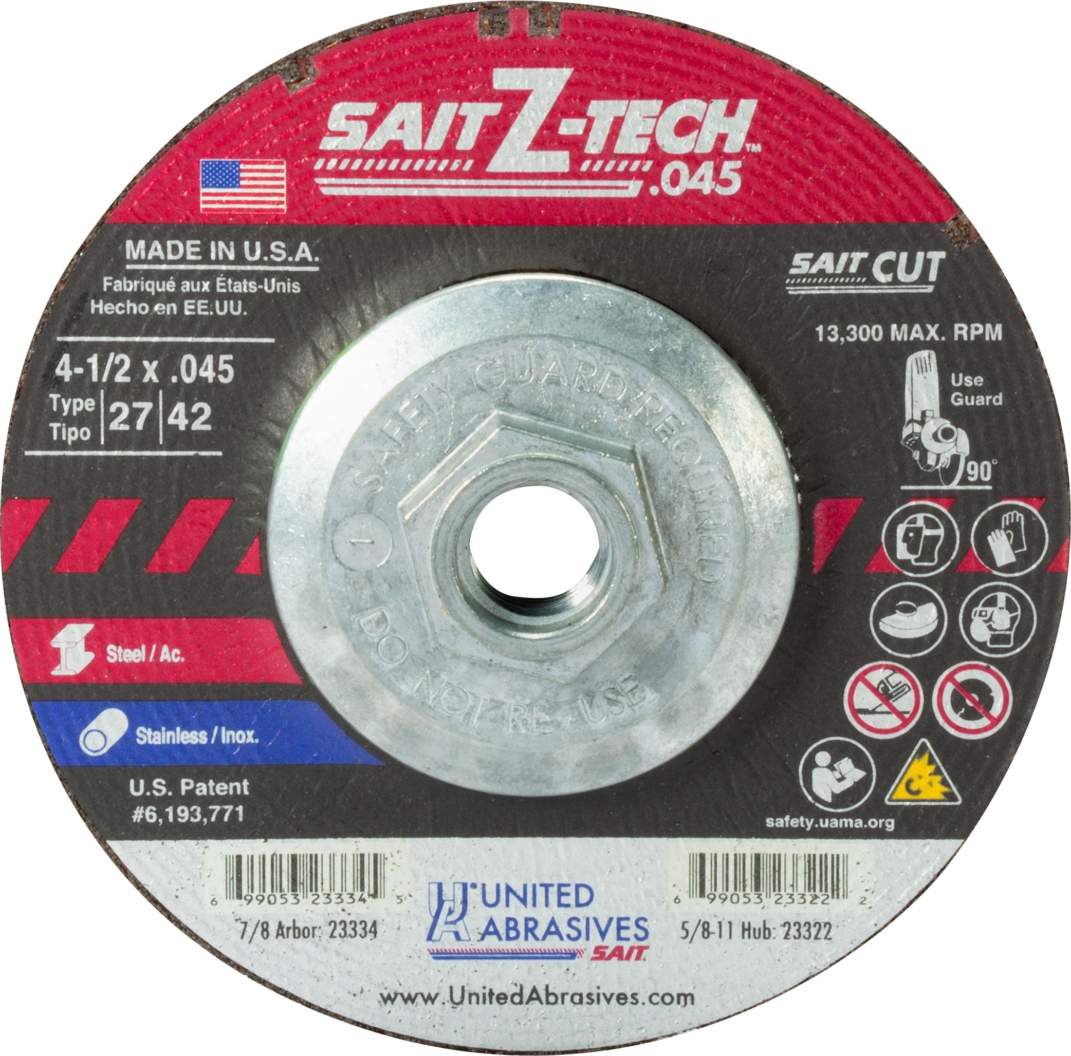 4-1/2" x .045 x 5/8-11 Z-Tech High Performance High Performance Cutting Wheels, Type 27, United Abrasives 23322