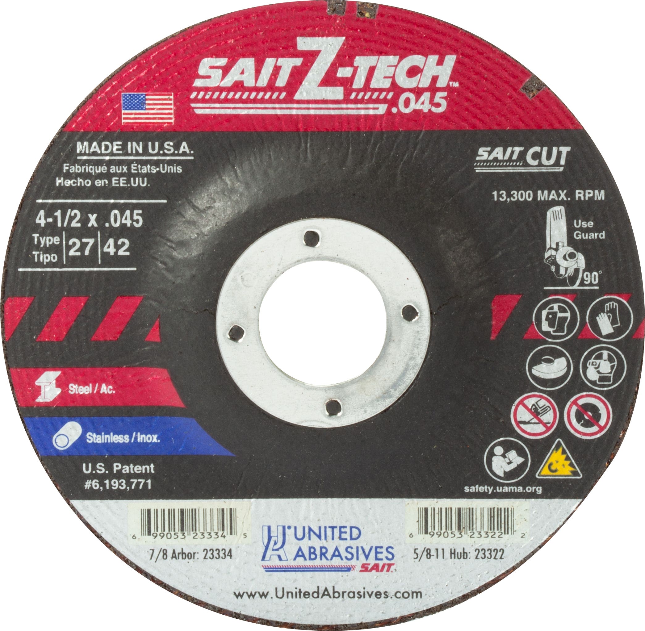 4-1/2" x .045" x 7/8" Z-Tech High Performance High Performance Cutting Wheels, Type 27, United Abrasives 23334