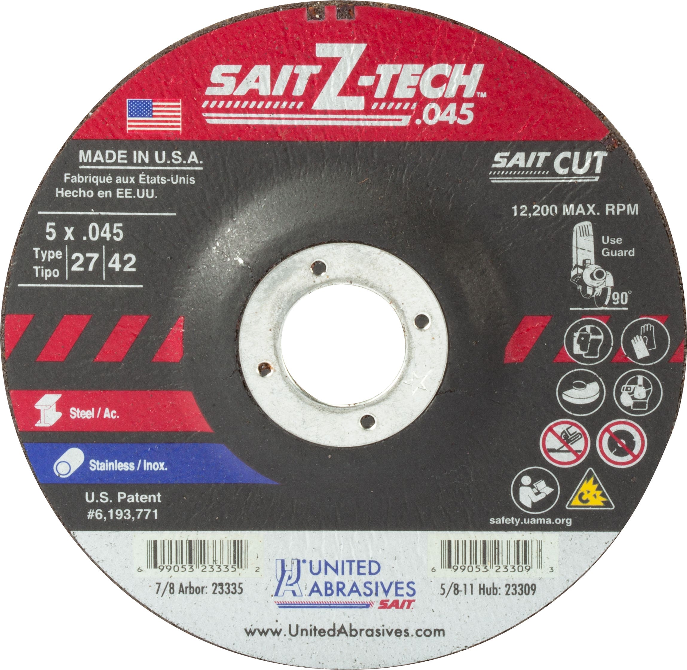 5 x .045 x 7/8 Z-Tech High Performance High Performance Cutting Wheels, Type 27, United Abrasives 23335