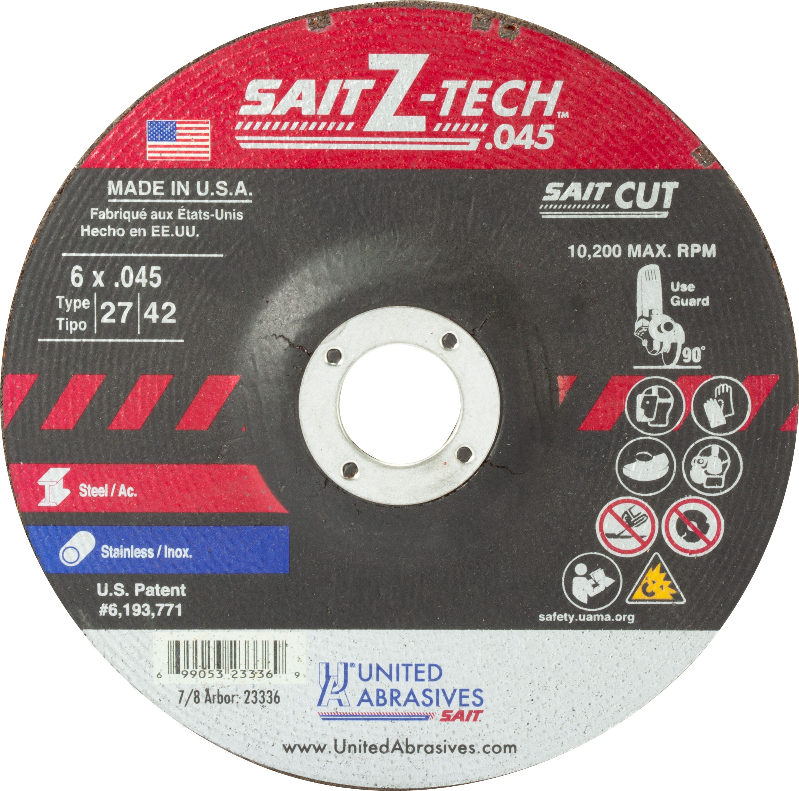 6" x .045" x 7/8" Z-Tech High Performance High Performance Cutting Wheels, Type 27, United Abrasives 23336
