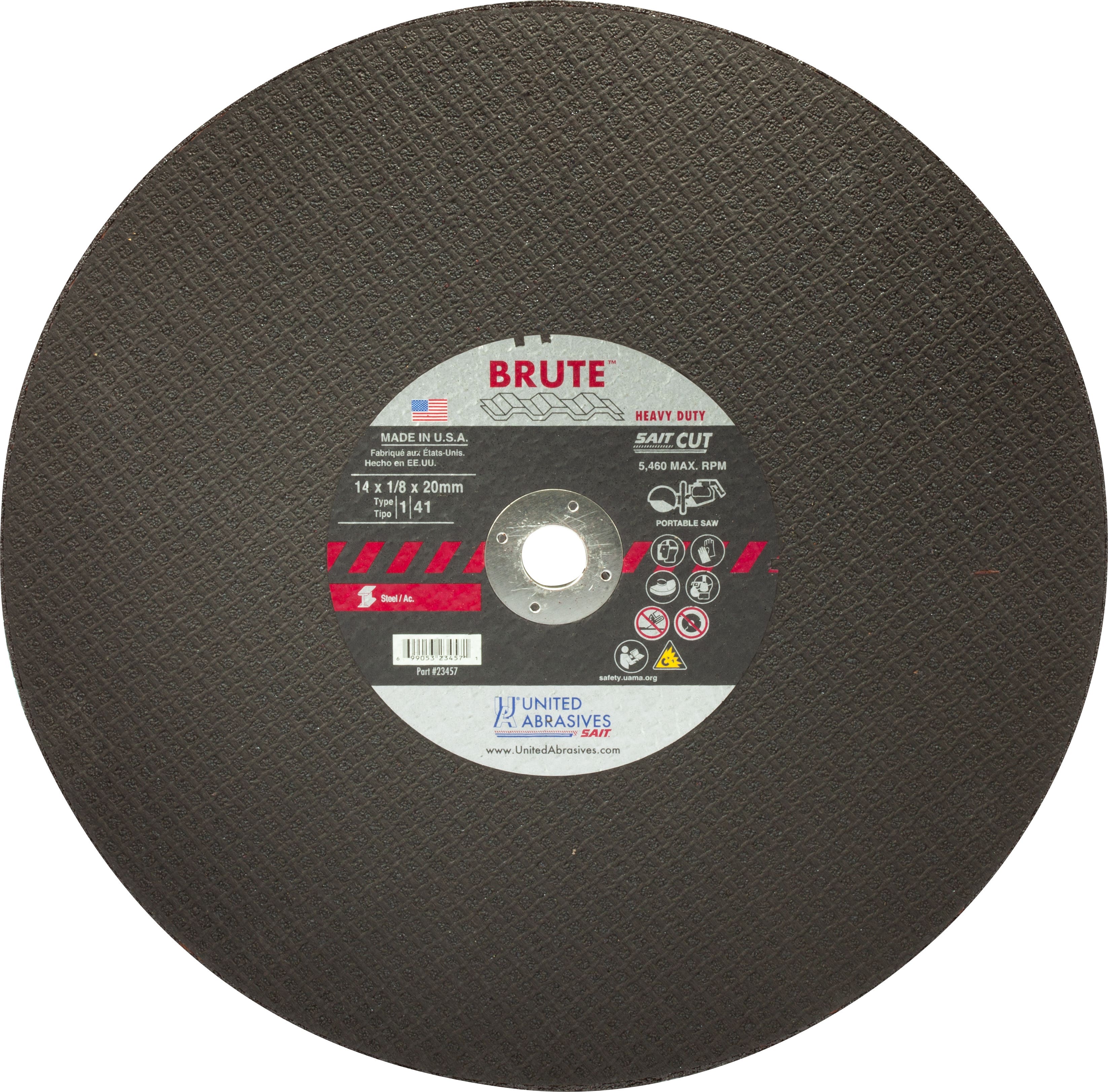 14" x 1/8" x 20 mm. Brute Portable Saw Cut-Off Wheels, Type 1, United Abrasives 23457