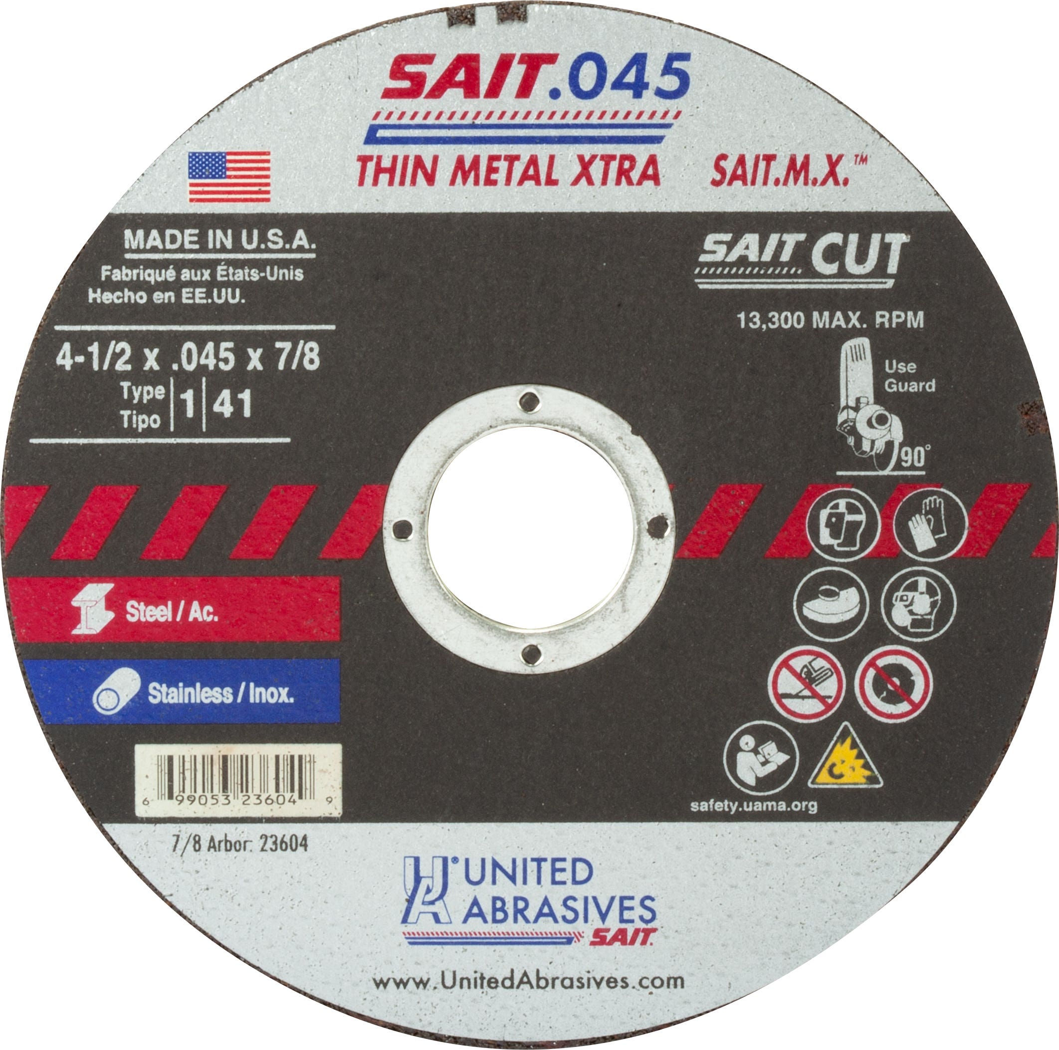 Cut-Off Wheel Sait 23604 4-1/2" x 0.45" x 7/8" Type 1 M.X 