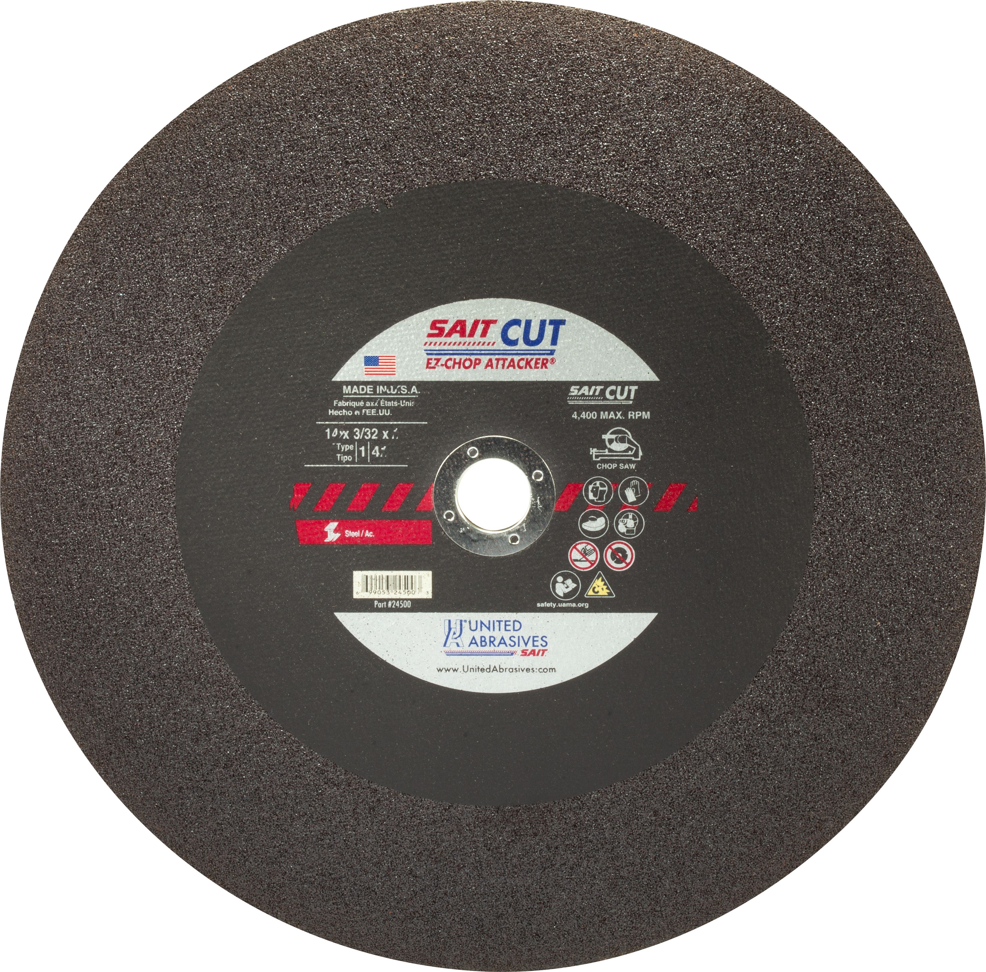 14" x 3/32" x 1" Sait EZ-Chop Attacker Chop Saw Wheels, Type 1, United Abrasives 24500