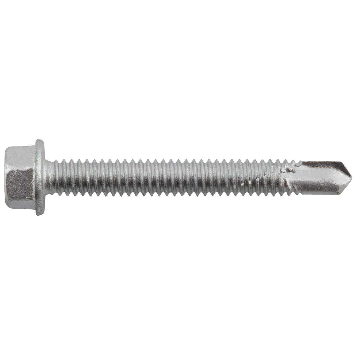1/4-20 x 2" Bi-Flex 300 Series Bi-Metal Self-Drilling Screws, 3/8 Hex Washer Head, #3 Point, Hardened Steel Tapping Threads and Point, 18-8 Stainless Steel Head and Shank with Stalgard GB Coating