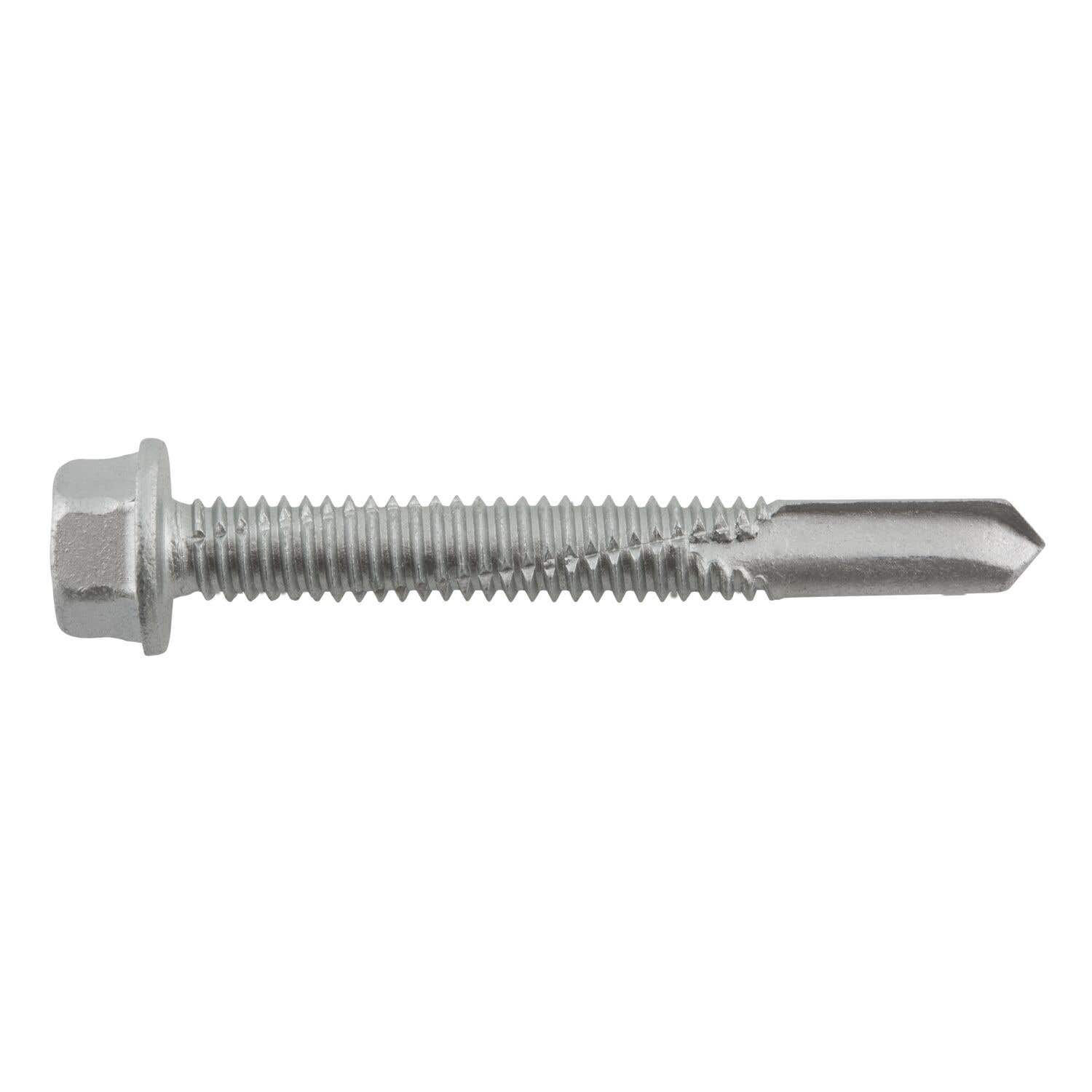 1/4-20 x 2" Bi-Flex 300 Series Bi-Metal Self-Drilling Screws, 3/8 Hex Washer Head, #5 Point, Hardened Steel Tapping Threads and Point, 18-8 Stainless Steel Head and Shank with Stalgard GB Coating