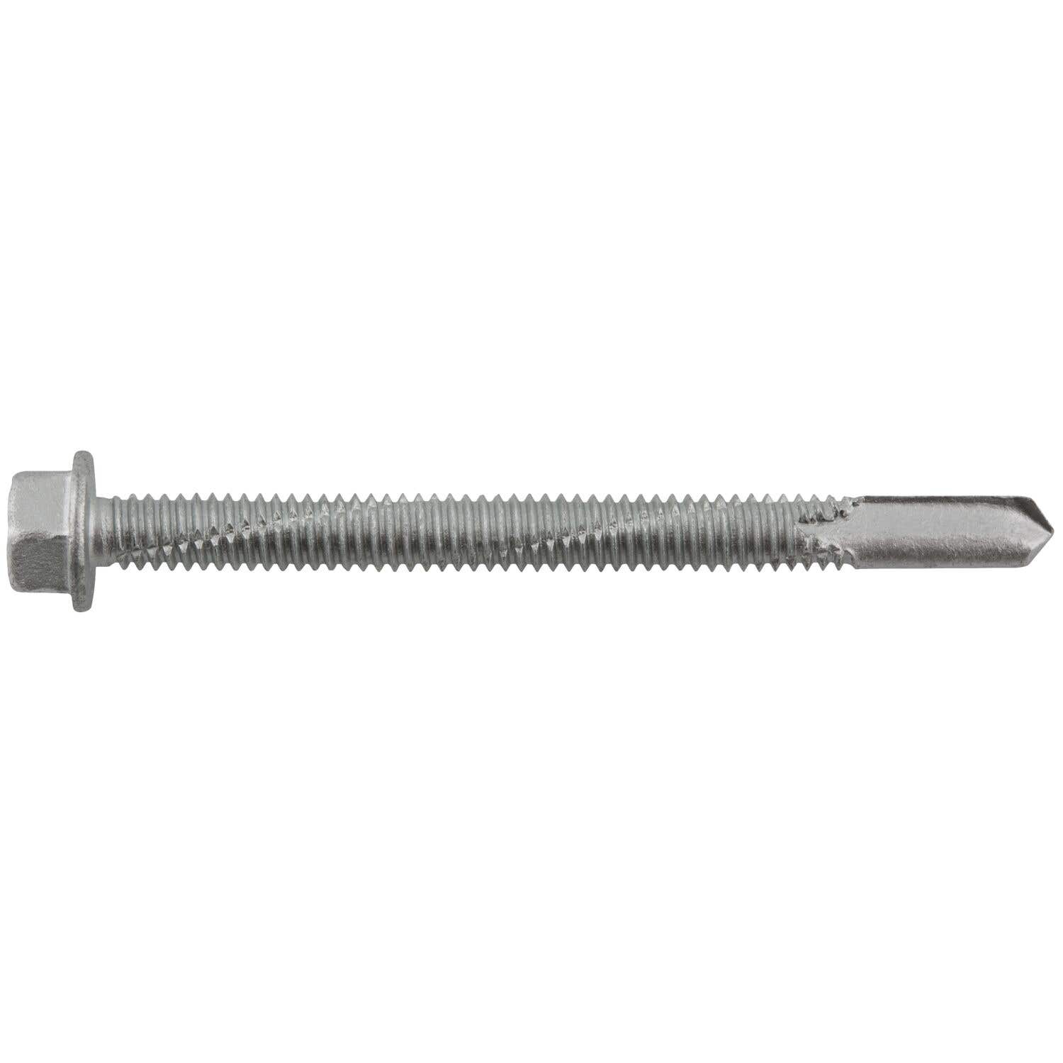 1/4-20 x 3" Bi-Flex 300 Series Bi-Metal Self-Drilling Screws, 3/8 Hex Washer Head, #5 Point, Hardened Steel Tapping Threads and Point, 18-8 Stainless Steel Head and Shank with Stalgard GB Coating
