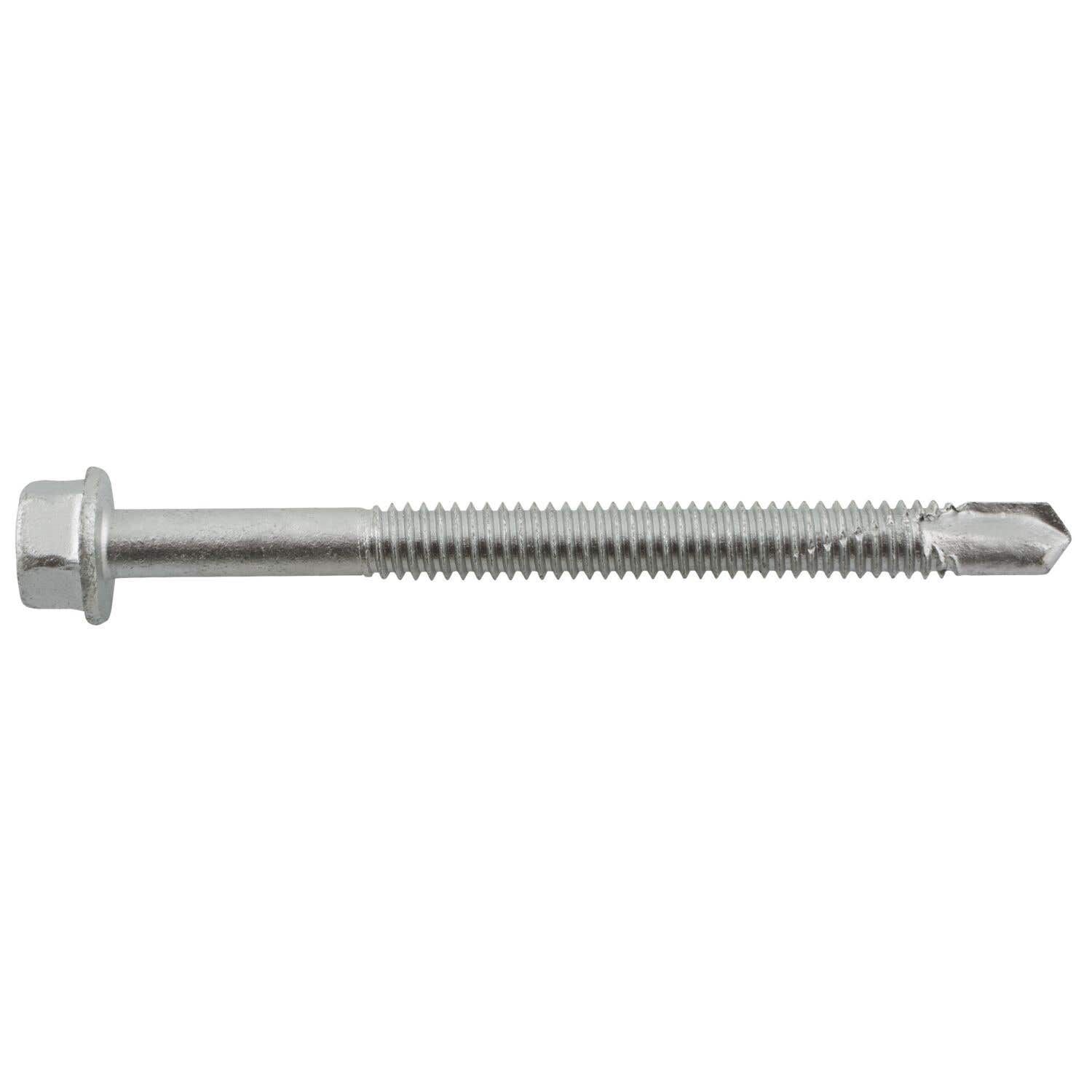 1/4-20 x 3" Bi-Flex 300 Series Bi-Metal Self-Drilling Screws, 3/8 Hex Washer Head, #3 Point, Hardened Steel Tapping Threads and Point, 18-8 Stainless Steel Head and Shank with Stalgard GB Coating