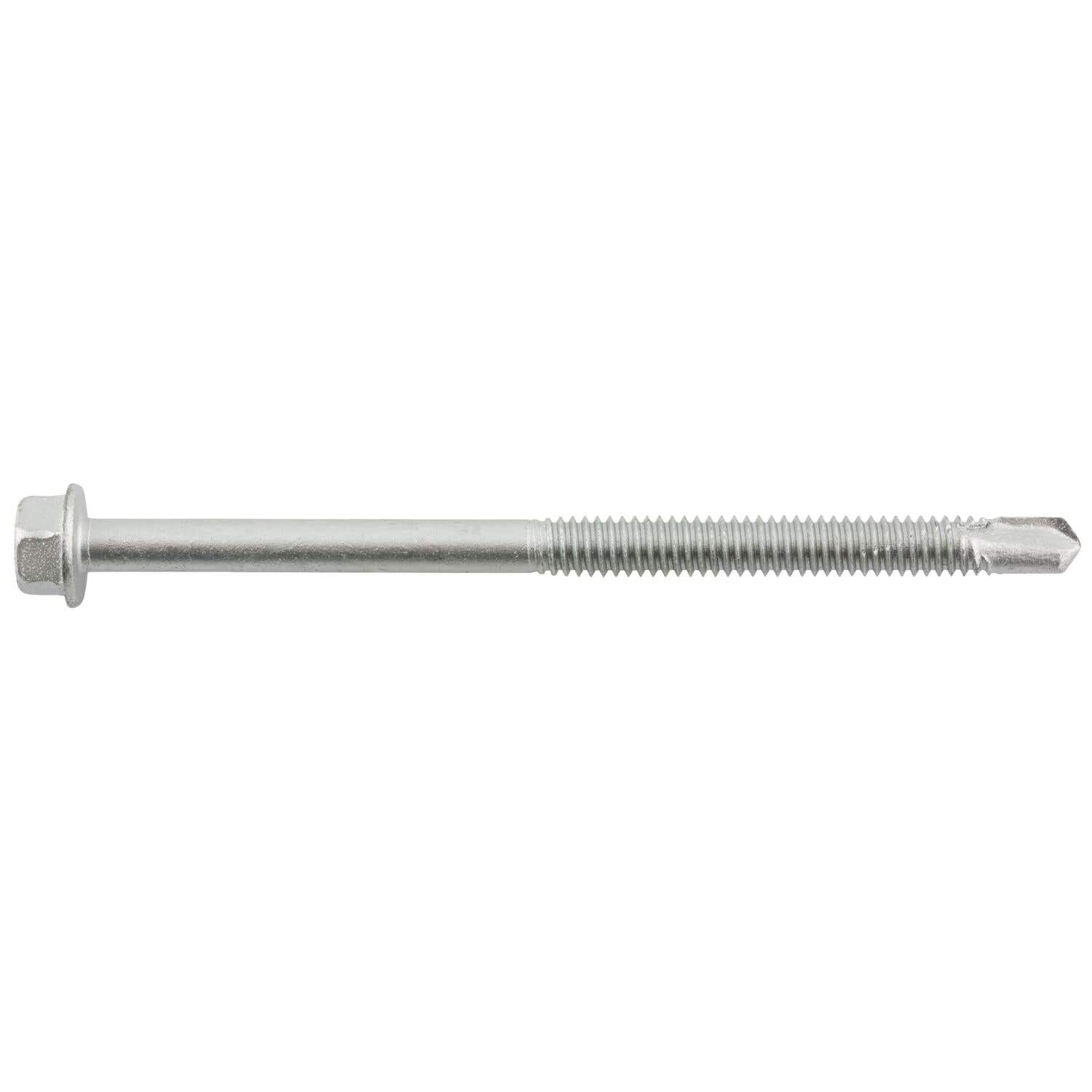 1/4-20 x 4" Bi-Flex 300 Series Bi-Metal Self-Drilling Screws, 3/8 Hex Washer Head, #3 Point, Hardened Steel Tapping Threads and Point, 18-8 Stainless Steel Head and Shank with Stalgard GB Coating