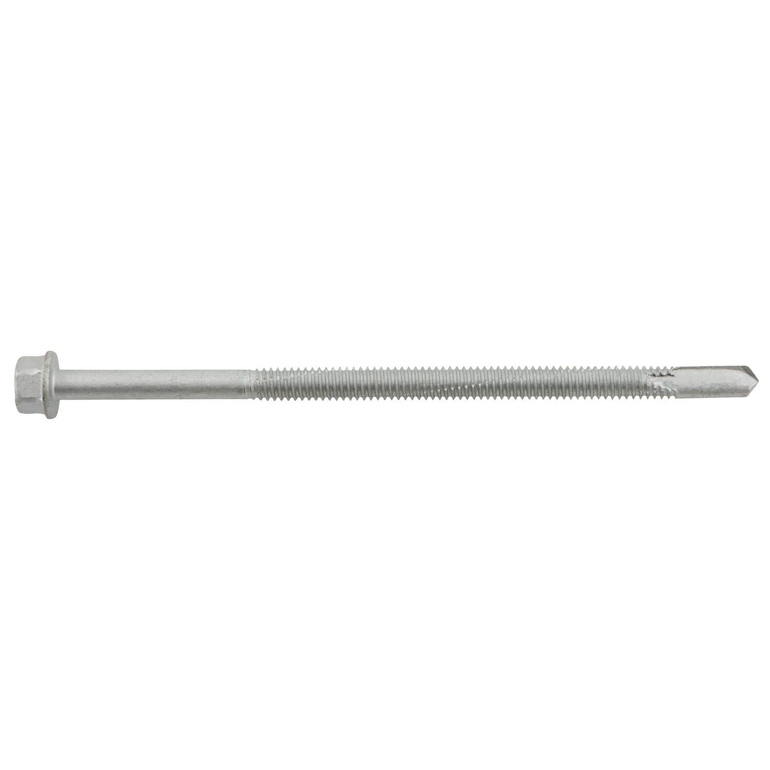 1/4-20 x 5" Bi-Flex 300 Series Bi-Metal Self-Drilling Screws, 3/8 Hex Washer Head, #5 Point, Hardened Steel Tapping Threads and Point, 18-8 Stainless Steel Head and Shank with Stalgard GB Coating