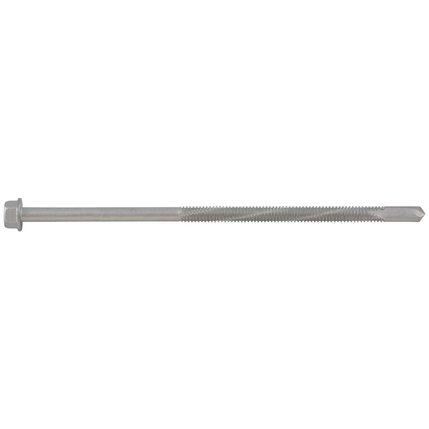 1/4-20 x 6" Bi-Flex 300 Series Bi-Metal Self-Drilling Screws, 3/8 Hex Washer Head, #5 Point, Hardened Steel Tapping Threads and Point, 18-8 Stainless Steel Head and Shank with Stalgard GB Coating