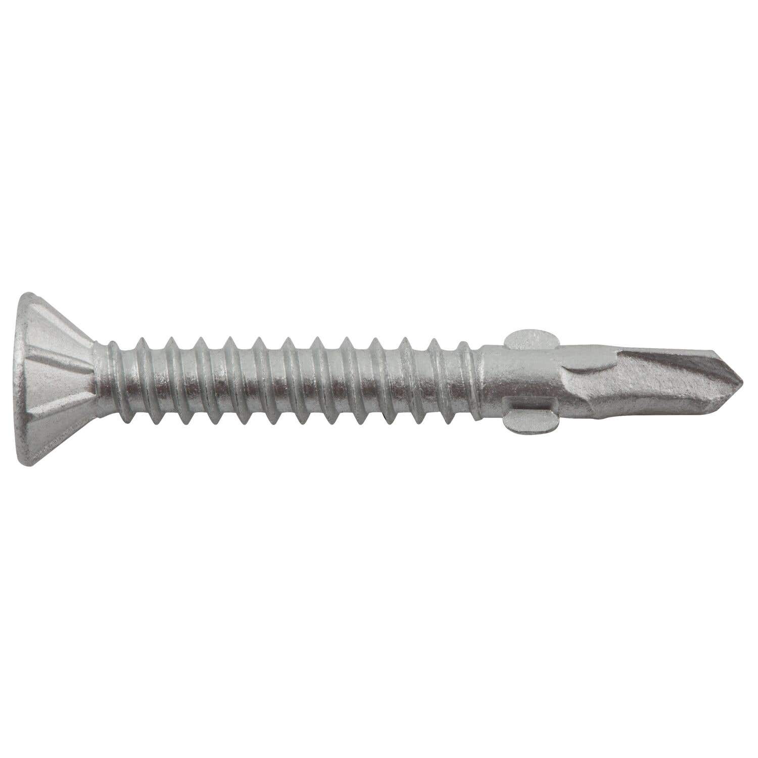 #10-16 x 1-1/2" Bi-Flex 300 Series Bi-Metal Self-Drilling Screws with Wings, Flat Head with #2 Phillips Drive, #3 Point, Hardened Steel Tapping Threads and Point, 18-8 Stainless Steel Head and Shank with Stalgard GB Coating