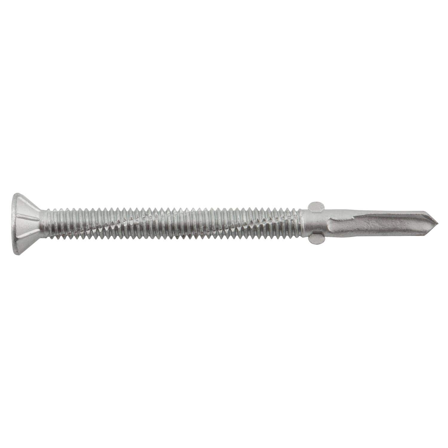 #12-24 x 2-13/16" Bi-Flex 300 Series Bi-Metal Self-Drilling Screws with Wings, Flat Head with #3 Phillips Drive, #5 Point, Hardened Steel Tapping Threads and Point, 18-8 Stainless Steel Head and Shank with Stalgard GB Coating