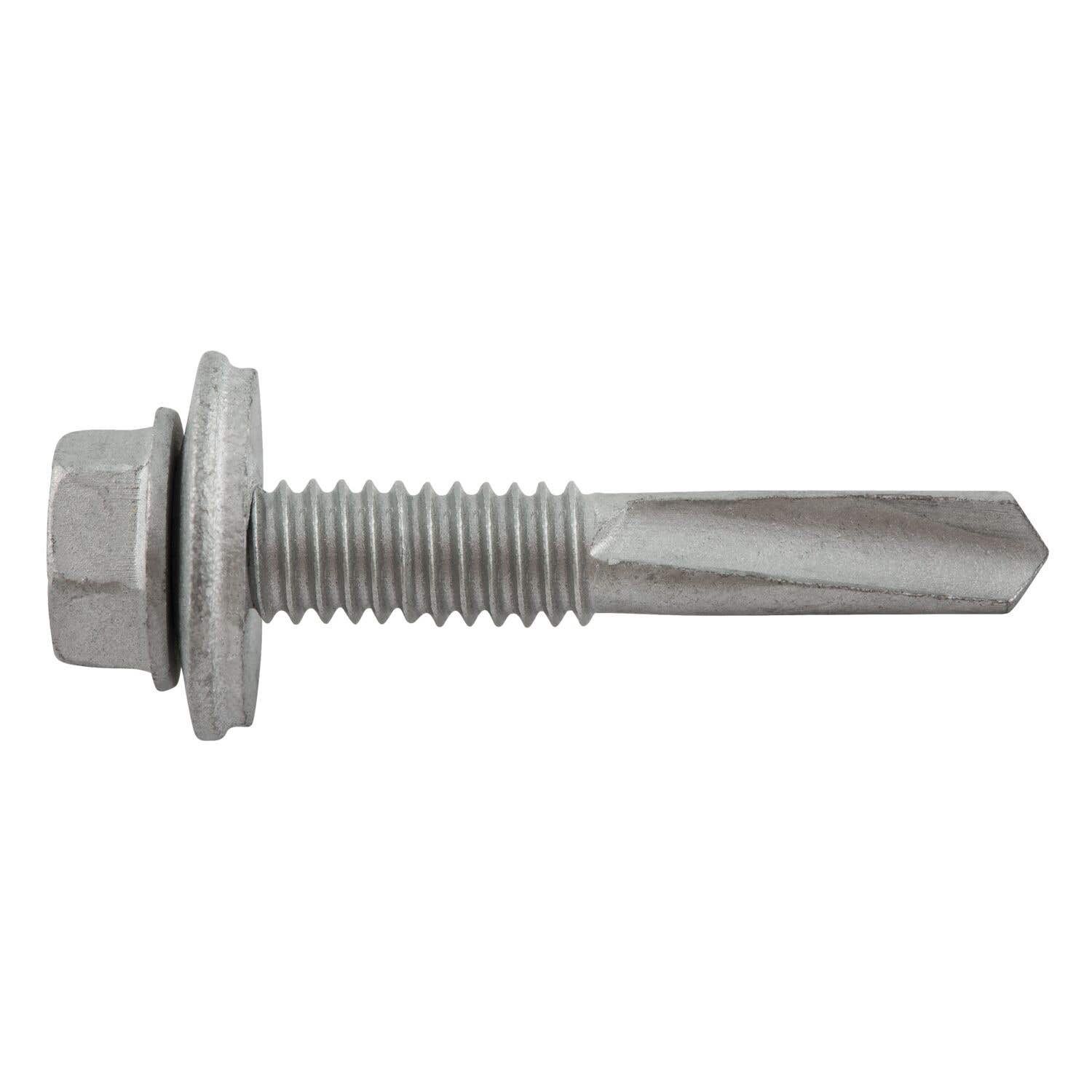 #12-24 x 2" Drilit Self-Drilling Screws with Extended Drilling Capacity, 5/16" Hex Washer Head with Bonded Sealing Washer, #5 Point, Case Hardened Carbon Steel with Stalgard Coating, ICC Code Approved, ESR-3294