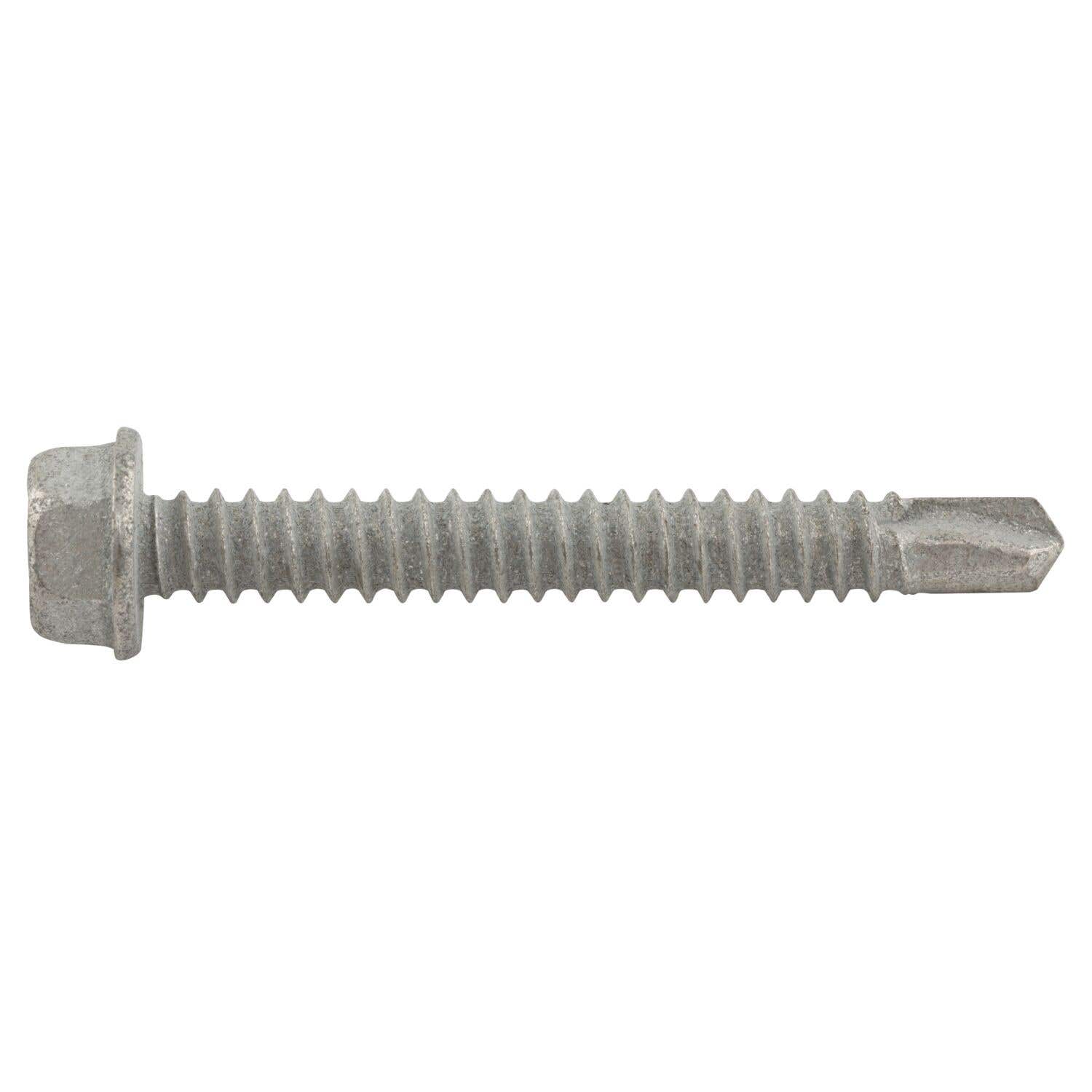 1/4-14 x 2" Drilit Self-Drilling Screws, 3/8" Hex Washer Head, #3 Point, Case Hardened Carbon Steel with Zinc Finish