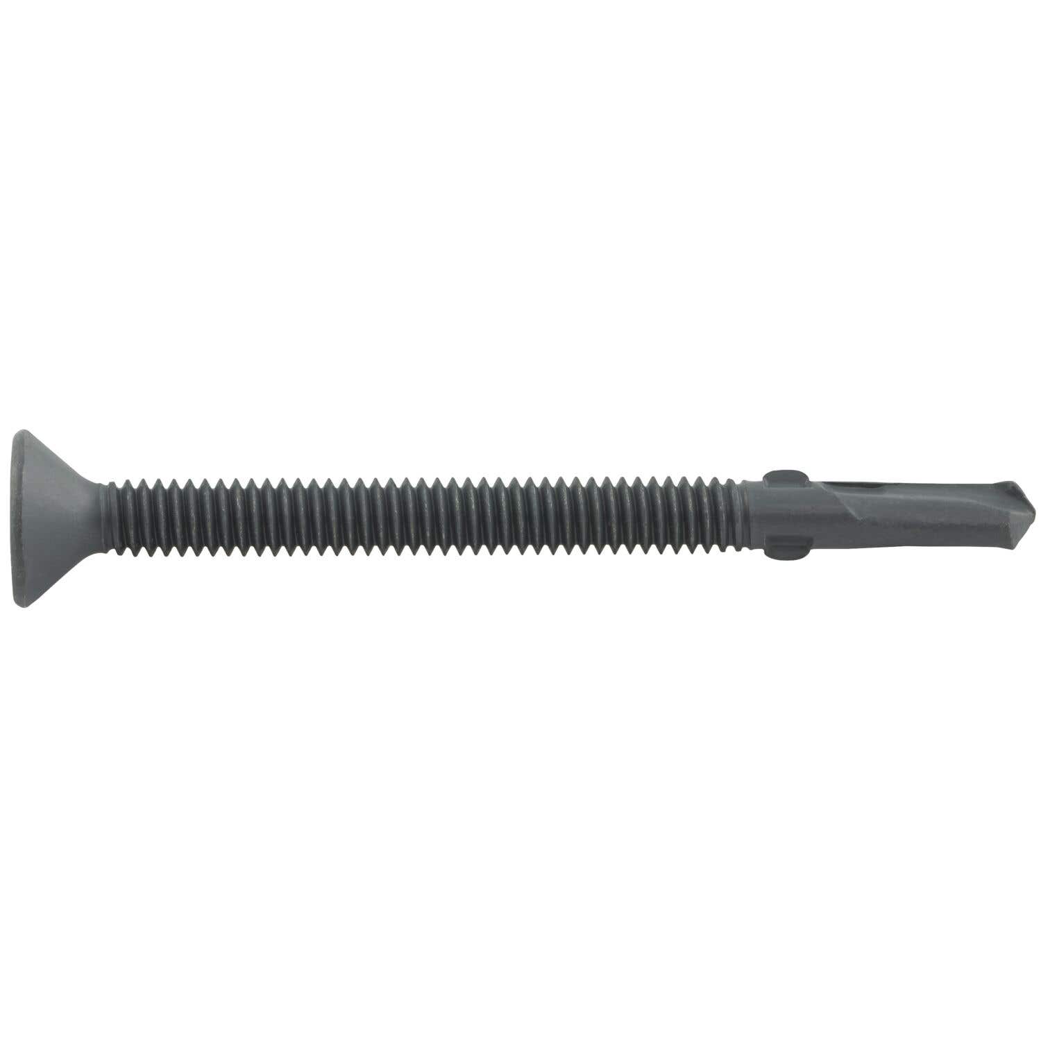 #12-24 x 2-3/4" Drilit Self-Drilling Screws for Wood-to-Metal Applications, #3 Phillips Flat Head, #4 Point with Wings, Case Hardened Carbon Steel with ACQ Gray Stalgard Coating, ICC Code Approved, ESR-4367
