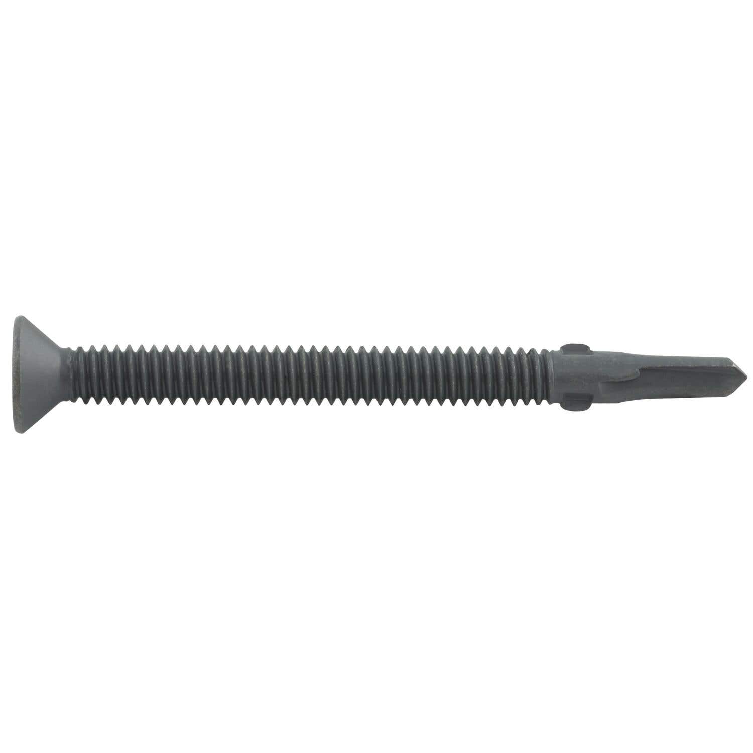 1/4-20 x 4" Drilit Self-Drilling Screws for Wood-to-Metal Applications, #3 Phillips Flat Head, #4 Point with Wings, Case Hardened Carbon Steel with ACQ Gray Stalgard Coating, ICC Code Approved, ESR-4367