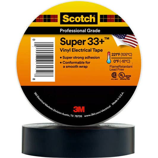 3M™ Super 33+™ Vinyl Electrical Tape - Premium Grade, .75" x 20', 7 mil, Black, 3M 80-6108-3380-0