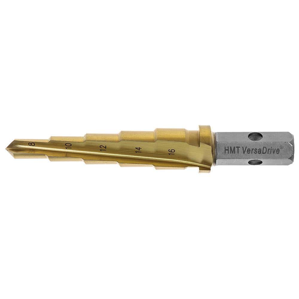 VersaDrive® ImpactaStep Cutter (Impact Ready) - Step Drill, (9/16"-5/8"-11/16"-3/4"-13/16") 5 Cutting Diameters, 11mm VersaDrive Hex Shank, High-Grade Tool Steel / Titanium Coating