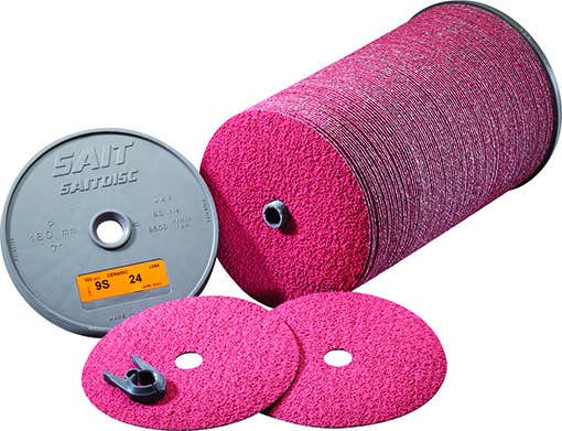 5" x 7/8" 9S Saitech Ceramic with Grinding Aid Fiber Discs, Blue Line, 36 Grit, United Abrasives 50521