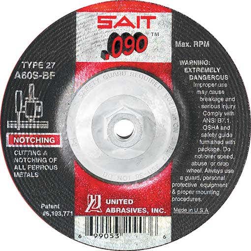 5" x .090" x 5/8"-11 A60S - General Purpose Depressed Center Cutting Wheels, Type 27, 12,200 Max RPM, United Abrasives 20914