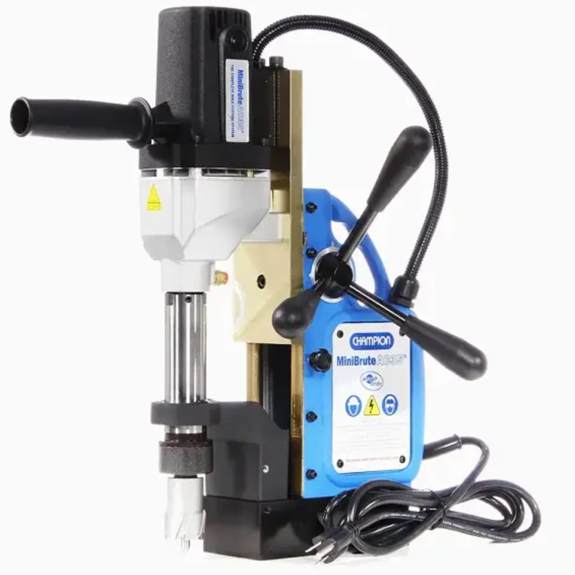 Champion AC35 MiniBrute Magnetic Drill Press with Quick Change Cutter Arbor & CT200 Carbide Tipped Annular Cutter Set: 13/16", 15/16", 1-1/16" & Pilot Pin