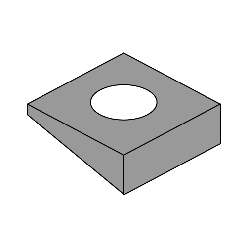 1/2" Structural Square Beveled Washers, 1/2" Bolt Size, 1-3/4" Square Dim, 0.53" Hole Dia, Black