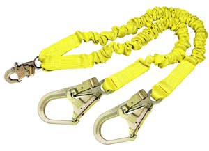 3M DBI Sala ShockWave 2 6' 100% Tie-Off Elastic Web Shock Absorbing Lanyard, Double Leg, Snap Hook at Center, Steel Rebar Hooks at Leg Ends