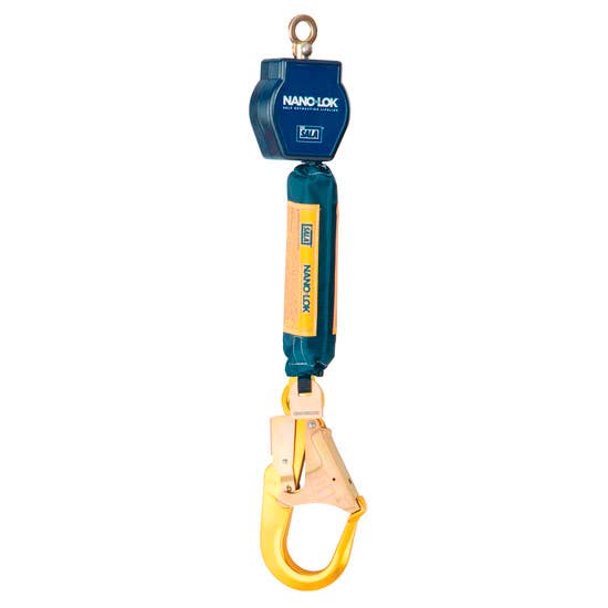 DBI Sala 6 ft. Nano-Lok™ Self Retracting Lifeline, 3/4" (19mm) Dyneema® Fiber & Polyester Web, Single Leg, Aluminum Rebar Hook, Swiveling Anchor Loop