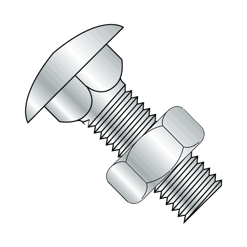 1/4"-20 x 2" Carriage Bolts with Nuts, Steel, Zinc Plated