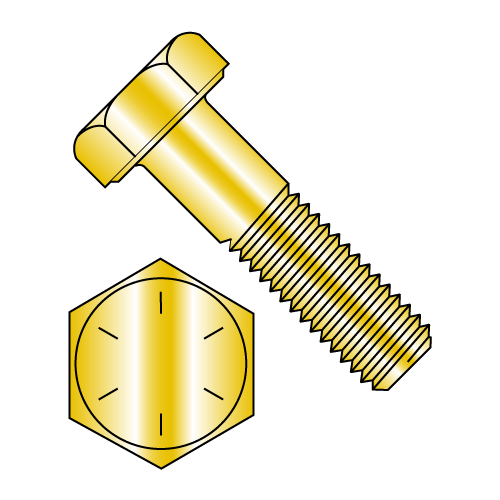 5/16"-18 x 1/2" Grade 8 Hex Head Cap Screws, Coarse Thread, Steel, Yellow Zinc Plated