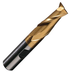 2" - 600T TiN Coated High Speed End Mill - Single End, Center Cutting, 2 Flute, Right Hand Helix, High Speed Steel with Titanium Nitride Surface Treatment, Champion 600T-2