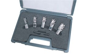 5 Piece XL100 High Speed Annular Cutter Set - 1" Cutting Depth: 9/16", 11/16", 13/16", 15/16", 1-1/16" & Pilot Pin, Champion XL100-SET