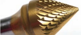 Champion SJ1 Cone Shaped Carbide Bur for Machining of Acute Angle Areas / Countersinking, 1/4" Cutter Diameter, 3/16" Length of Cut, 60 Degree Included Angle, Double Cut Titanium Nitride Coated