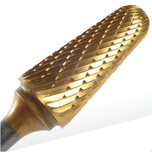 Champion SL6 Taper Radius End Carbide Bur for Narrow Contours / Surface Machining, 5/8" Cutter Diameter, 1-5/16" Length of Cut, Double Cut Titanium Nitride Coated