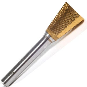 Champion SN7 Inverted Cone Shaped Carbide Bur for Edge Machining from the Rear in Hard to Reach Areas, 3/4" Cutter Diameter, 5/8" Length of Cut, 30 Degree Included Angle, Double Cut Titanium Nitride Coated
