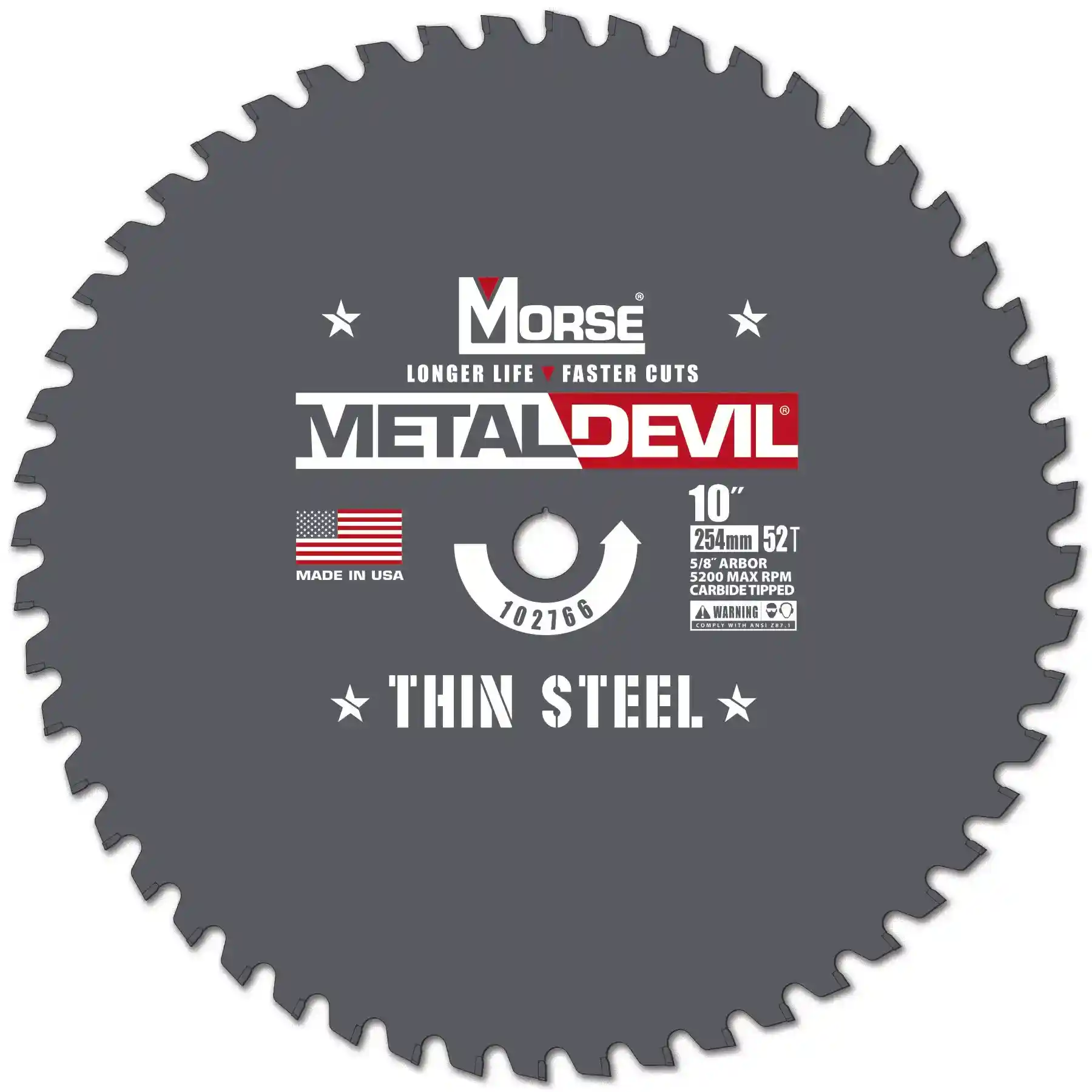 10" 52 TPI, Metal Devil Blade with 5/8" Arbor for Thin Steel Applications