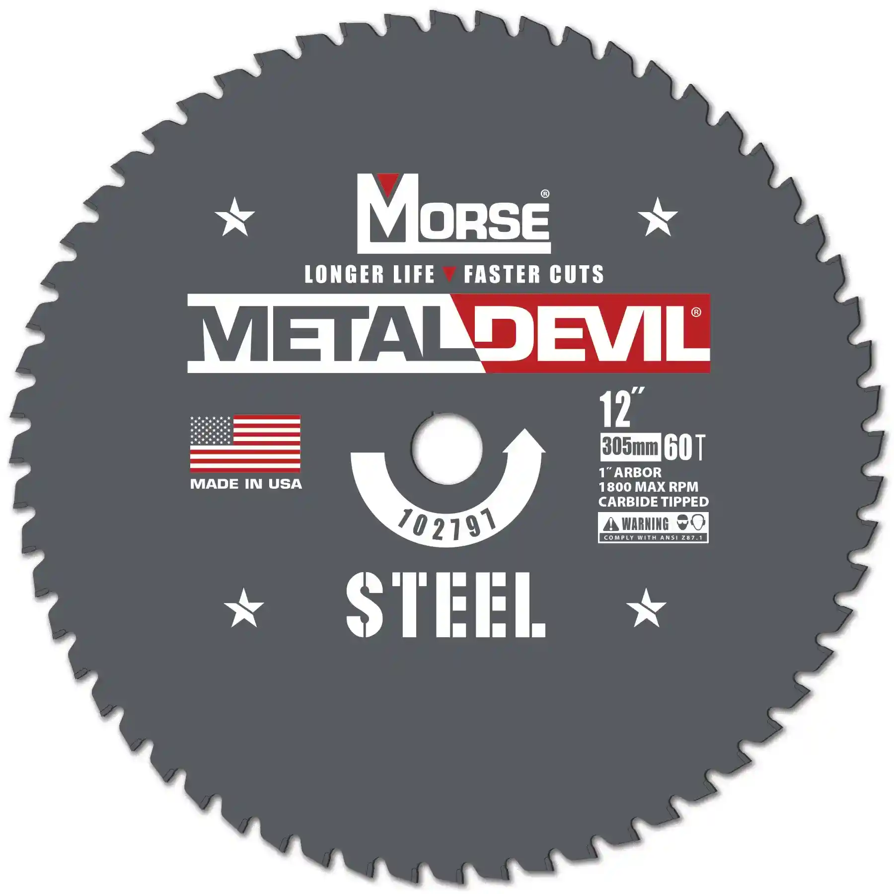 12" 60 TPI, Metal Devil Blade with 1" Arbor for Steel Applications