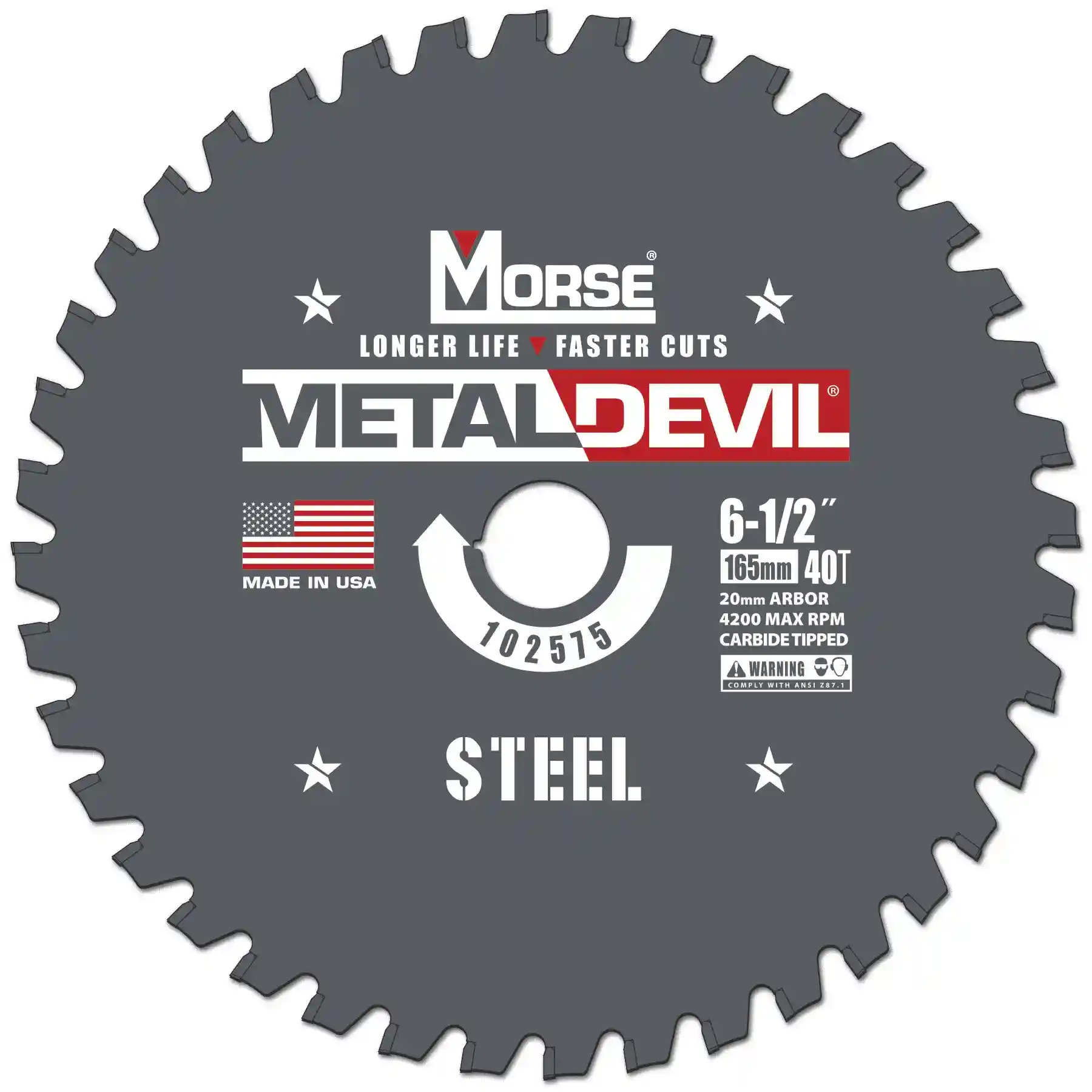 6-1/2" 40 TPI, Metal Devil Blade with 20mm Arbor Metal Devil Blade for Steel Applications