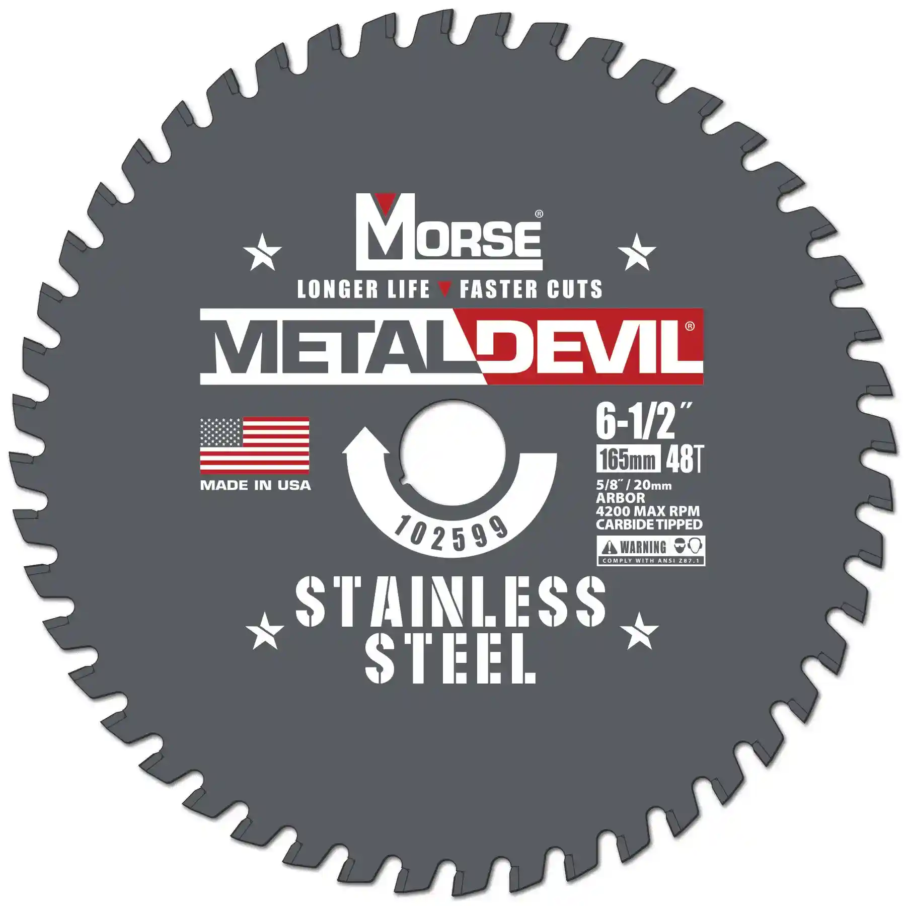 6-1/2" 48 TPI, Metal Devil Blade with 20mm Arbor Metal Devil Blade for Stainless Steel Applications
