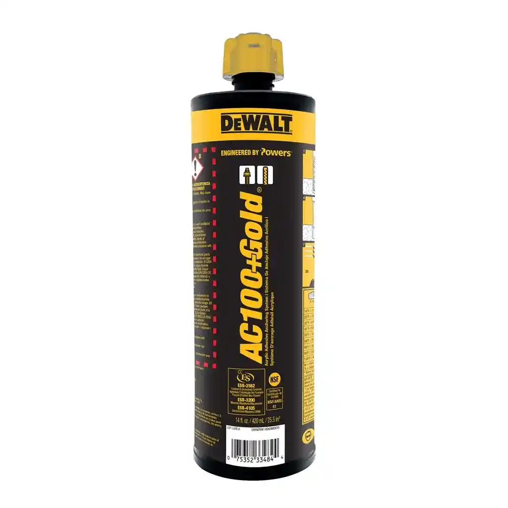 AC100+ GOLD® Coaxial Cartridge Two-Component Vinylester Adhesive Anchoring System, 14 fl. oz., DEWALT Engineered by Powers