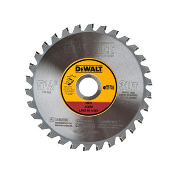 5-1/2" x .044" Ferrous Metal Cutting Circular Saw Blade, 30 Teeth, 20mm Arbor, 1.5 Degree Hook Angle, .059" Kerf, TCG Tooth Grind, DeWalt® DWA7770